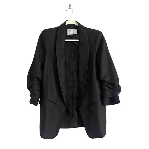 TART Kia Blazer Linen Tencel Ruched Sleeve Black Small Minimalist Casual Chic - Picture 2 of 10
